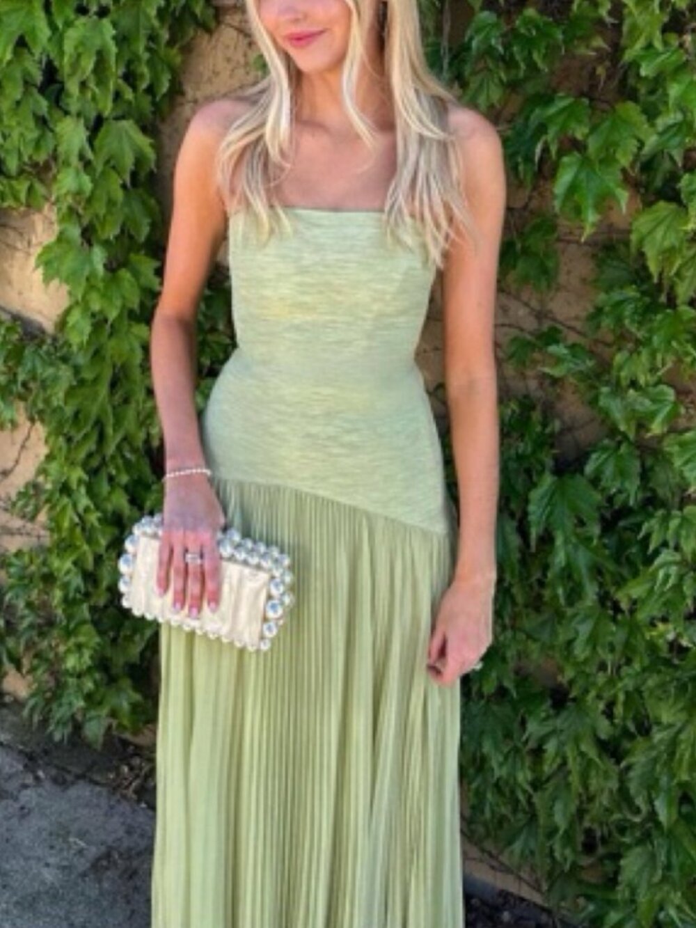 BEST Alexis Sunniva Maxi Dress Gown - Sage Pleated Party Cocktail Wedding - Picture 4 of 13